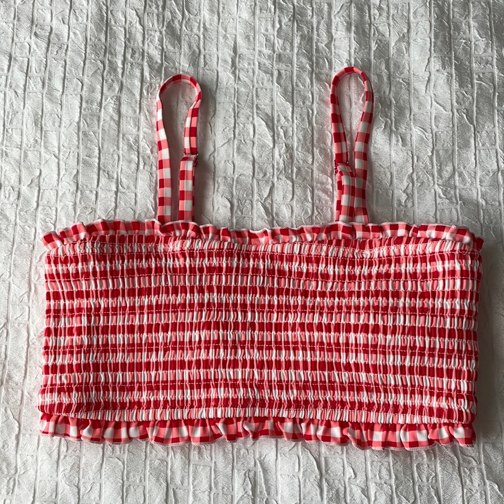 Large, Orange and Red Cupshe Bikini Top w Removable Straps, Crop Top, Tube Top